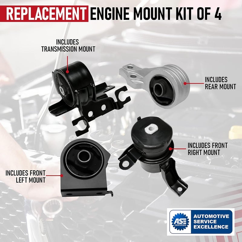 AA Ignition Replacement Engine Motor and Transmission Mount Set of 4 - Compatible with Ford Escape, Mazda Tribute 2.3L, 2.5L, 3.0L, Mariner - Replaces A5412, A5441, A5446, A5481 - Front, Right, Left, Rear Mount - Image 4