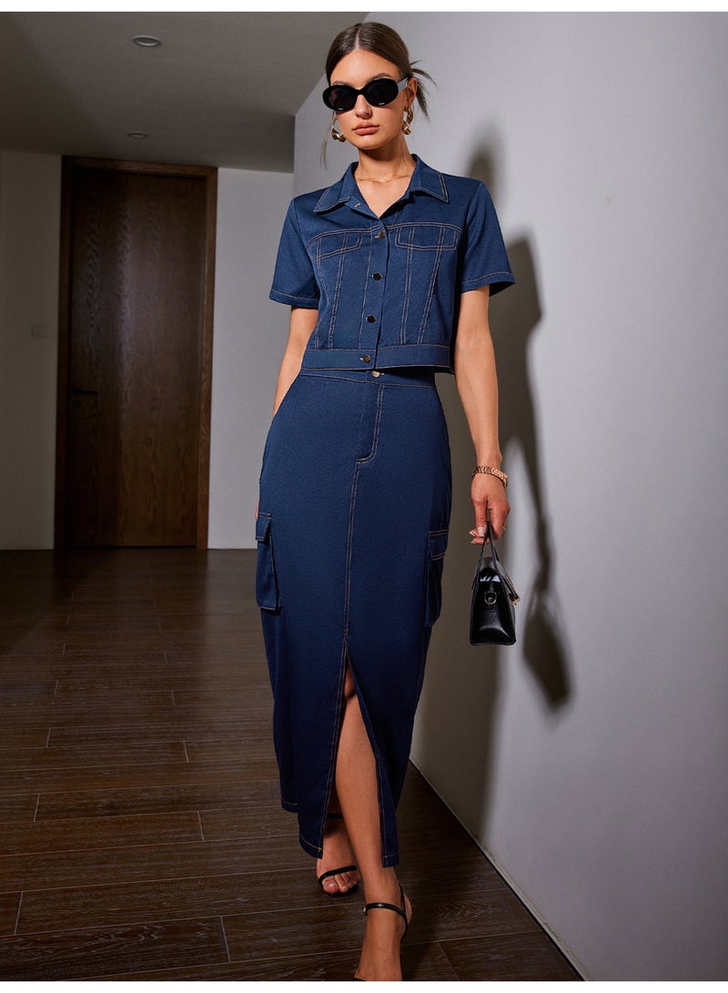 سيمبلي مجموعة ملابس قطعتين للمرأة - مطابقة أعلى وتنورة لمظهر أنيق - Image 1