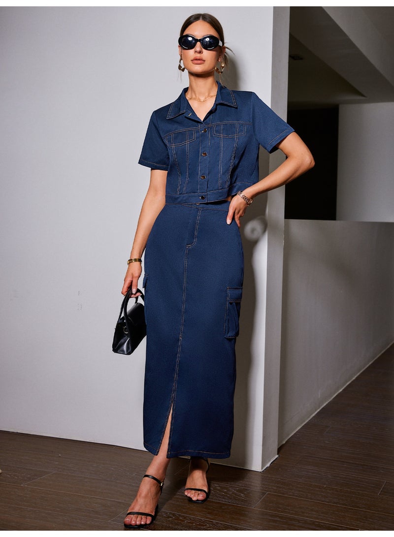 سيمبلي مجموعة ملابس قطعتين للمرأة - مطابقة أعلى وتنورة لمظهر أنيق - Image 3