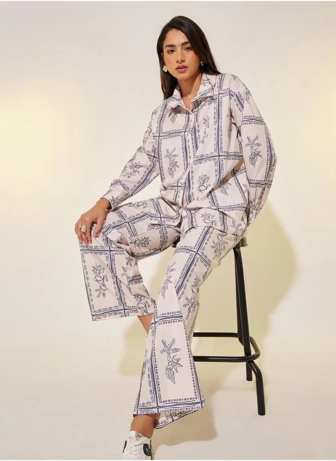 تايك تو Take Two All-Over Printed Long Sleeve Shirt and Pants Co-Ords