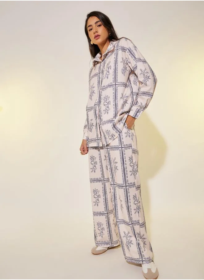 تايك تو Take Two All-Over Printed Long Sleeve Shirt and Pants Co-Ords