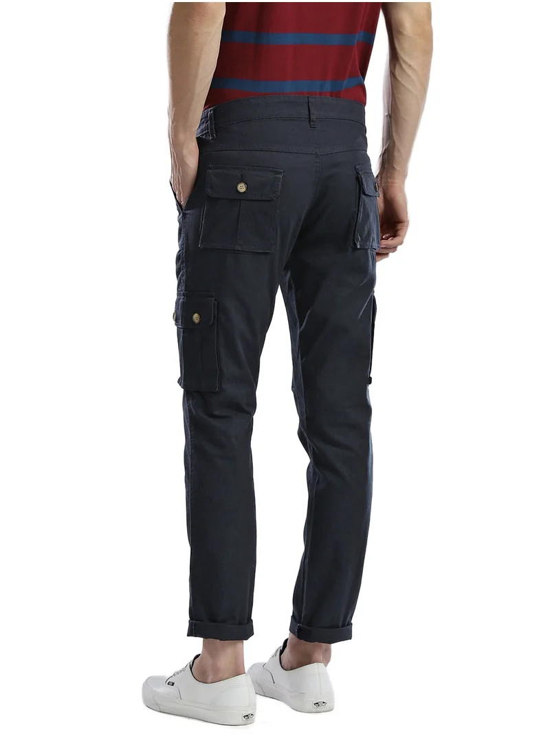 Hubberholme Relaxed Fit Navy Slim Fit Cargo Trousers for Men