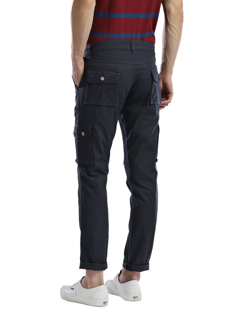 Hubberholme Relaxed Fit Navy Slim Fit Cargo Trousers for Men  - Image 2