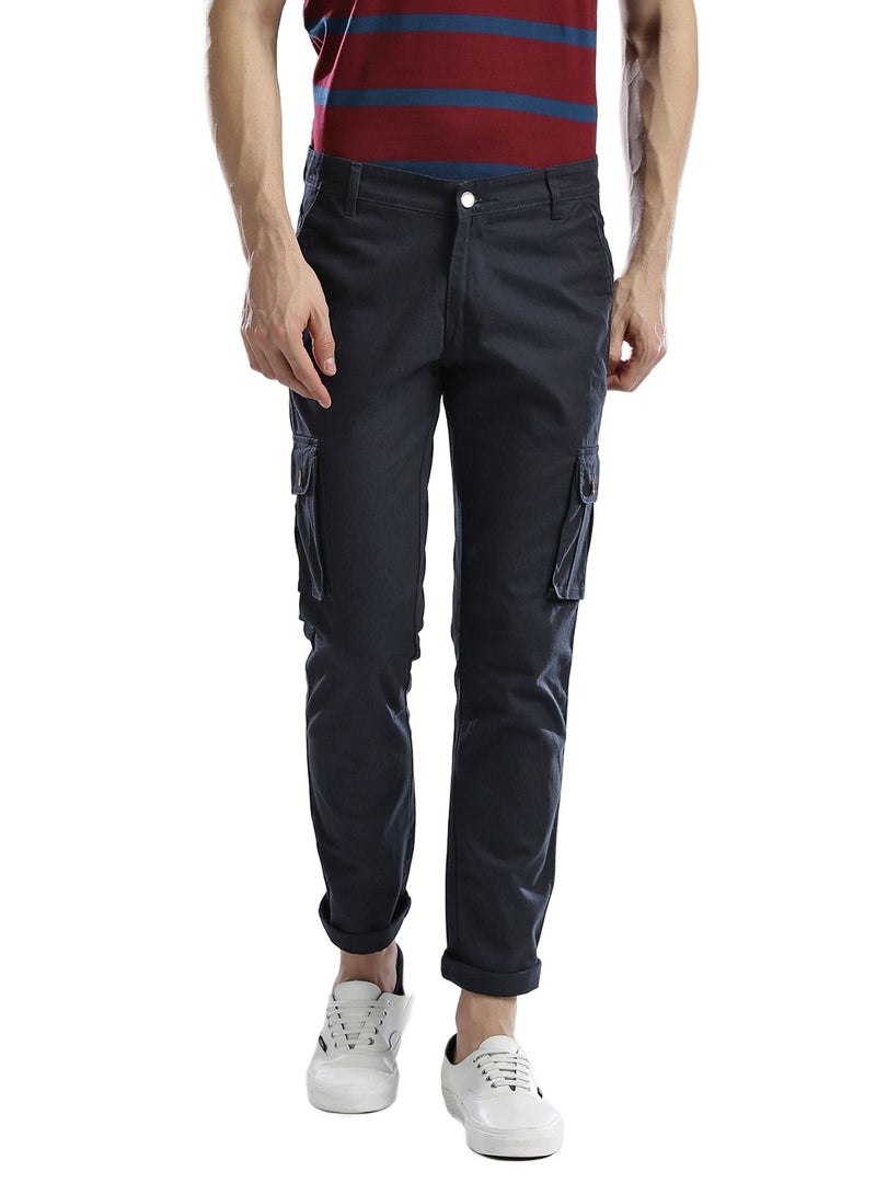 Hubberholme Relaxed Fit Navy Slim Fit Cargo Trousers for Men  - Image 1