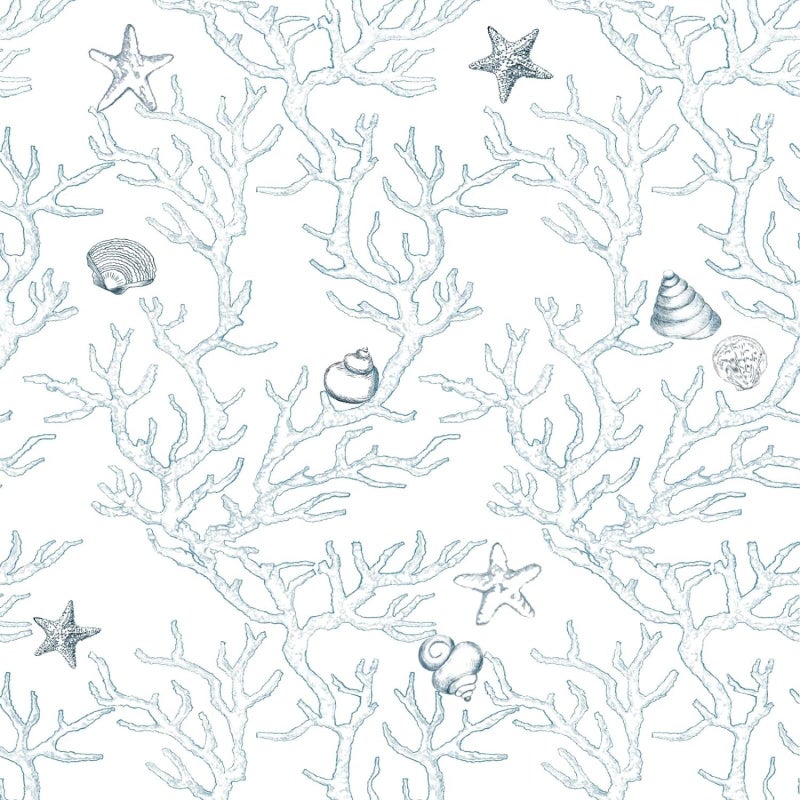 WENMER Coastal Wallpaper Peel and Stick 173 X 1181 White and Light Blue Contact Paper Coral Seashell Starfish Wallpaper Self Adhesive Beach Ocean Wallpaper for Bathroom Cabinets Decor - Image 2