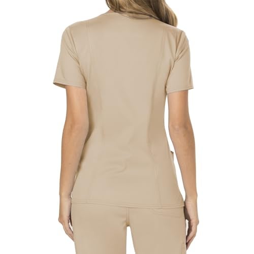 Cherokee Scrubs Top for Women Mock Wrap with 3 Pockets, Soft, 2-Way Stretch & Durable Fabric Plus Size - WW610, 3XL, Khaki - Image 2