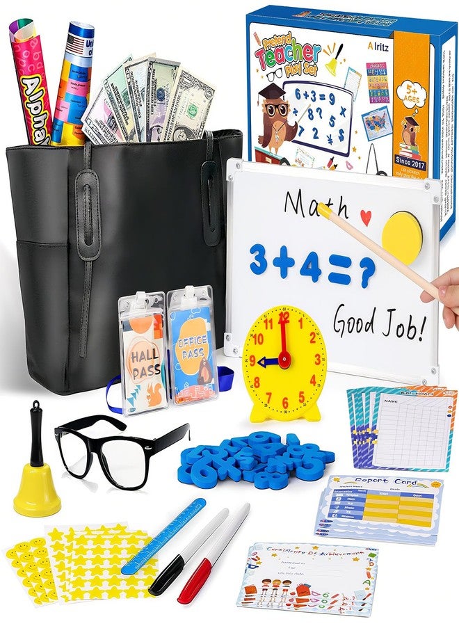 Alritz Pretend Play Teacher Set Classroom Learning Education Includes Reusable White Board Bell Clock and More, Be Teacher Student, for Boys Girls 5 6 7 8 9 10 11 12 +Years Old - Image 1