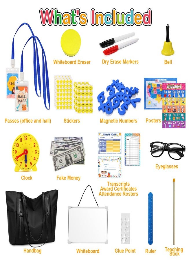 Alritz Pretend Play Teacher Set Classroom Learning Education Includes Reusable White Board Bell Clock and More, Be Teacher Student, for Boys Girls 5 6 7 8 9 10 11 12 +Years Old - Image 4