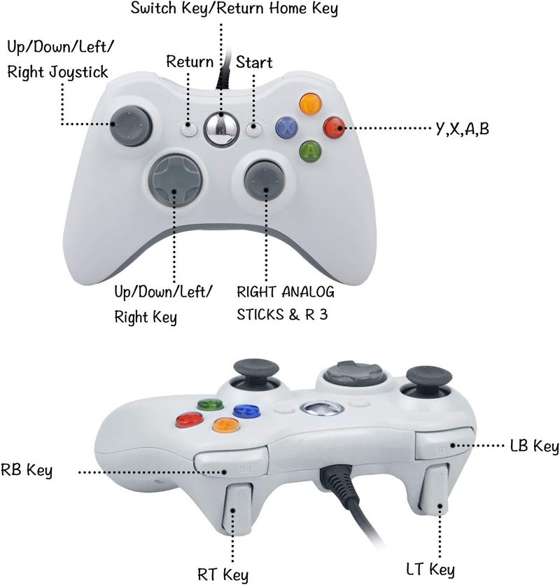 ONE250 USB Wired Game Pad Controller, Compatible with Xbox 360, Xbox 360 Slim, Windows PC - Replacement USB Wired Gamepad (White) - Image 2