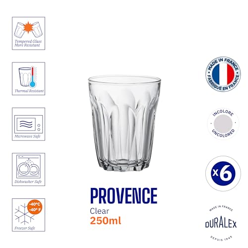 Duralex France Provence Clear Tumbler 250ML, Set of 6 Glasses | 3X Stronger & Durable | Ideal for Hot or Cold Drinks, Tea, Coffee, Juice, Cocktails, Mocktails, Gifting | Tempered Glass - Image 5