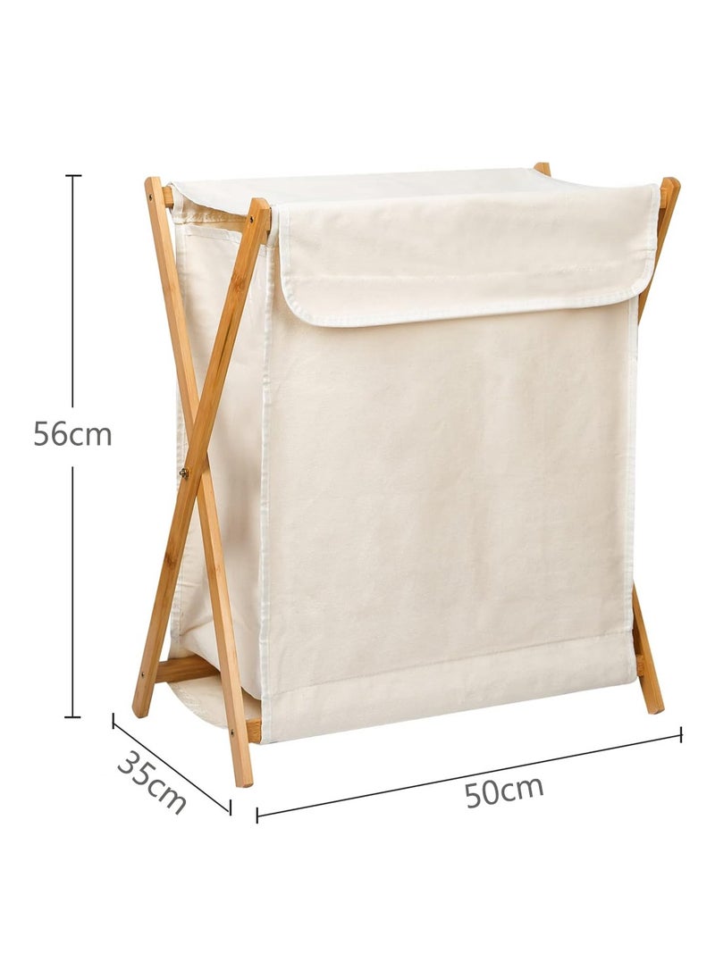 Arabest - Bamboo Laundry Hamper with Lid, Portable and Collapsible Clothes, Laundry Basket Storage Wooden Frame, Folding Clothes Basket, Storage Bamboo Laundry Organizer Cabinet for Bathroom Home - Image 1