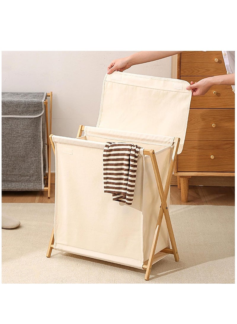 Arabest - Bamboo Laundry Hamper with Lid, Portable and Collapsible Clothes, Laundry Basket Storage Wooden Frame, Folding Clothes Basket, Storage Bamboo Laundry Organizer Cabinet for Bathroom Home - Image 1