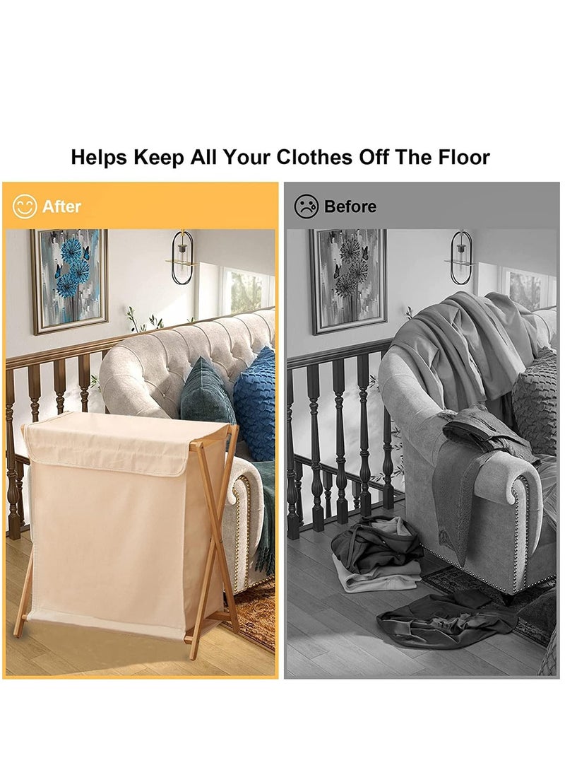 Arabest - Bamboo Laundry Hamper with Lid, Portable and Collapsible Clothes, Laundry Basket Storage Wooden Frame, Folding Clothes Basket, Storage Bamboo Laundry Organizer Cabinet for Bathroom Home - Image 1