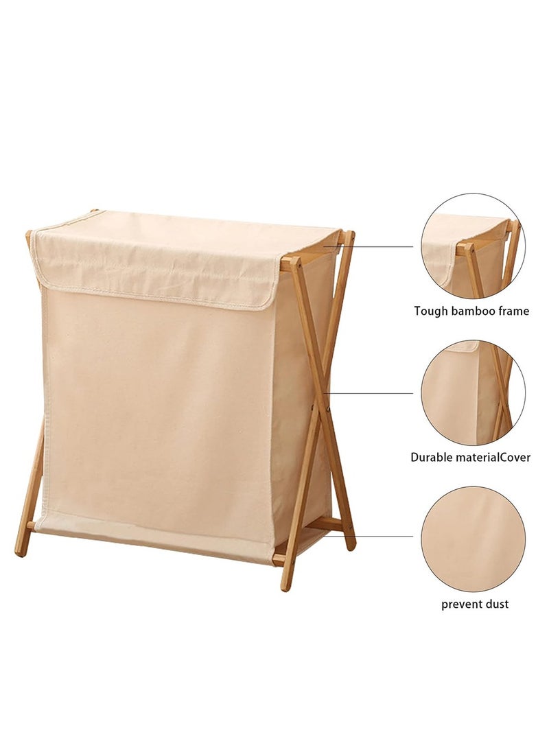 Arabest - Bamboo Laundry Hamper with Lid, Portable and Collapsible Clothes, Laundry Basket Storage Wooden Frame, Folding Clothes Basket, Storage Bamboo Laundry Organizer Cabinet for Bathroom Home - Image 1