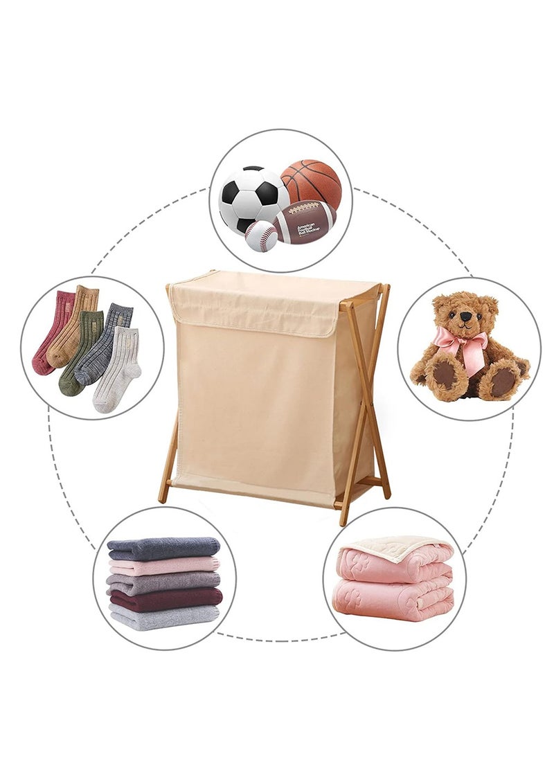 Arabest - Bamboo Laundry Hamper with Lid, Portable and Collapsible Clothes, Laundry Basket Storage Wooden Frame, Folding Clothes Basket, Storage Bamboo Laundry Organizer Cabinet for Bathroom Home - Image 1