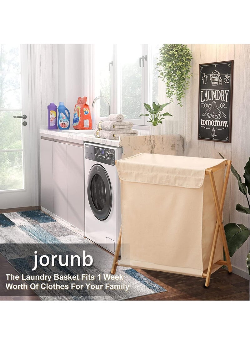 Arabest - Bamboo Laundry Hamper with Lid, Portable and Collapsible Clothes, Laundry Basket Storage Wooden Frame, Folding Clothes Basket, Storage Bamboo Laundry Organizer Cabinet for Bathroom Home - Image 1