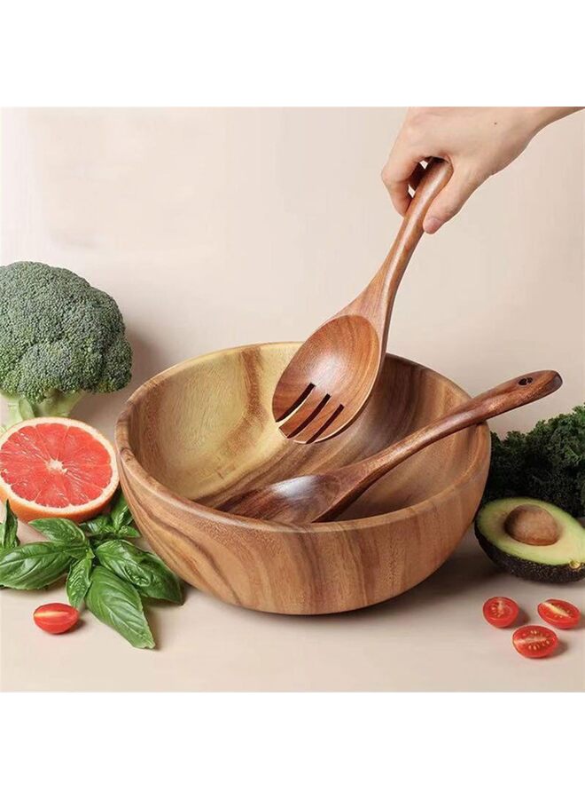 يُسلِّم طقم أوعية سلطة من خشب الأكاسيا، وعاء سلطة، ملعقة سلطة، شوكة سلطة، طقم من 3 قطع، خشب الأكاسيا - Image 5