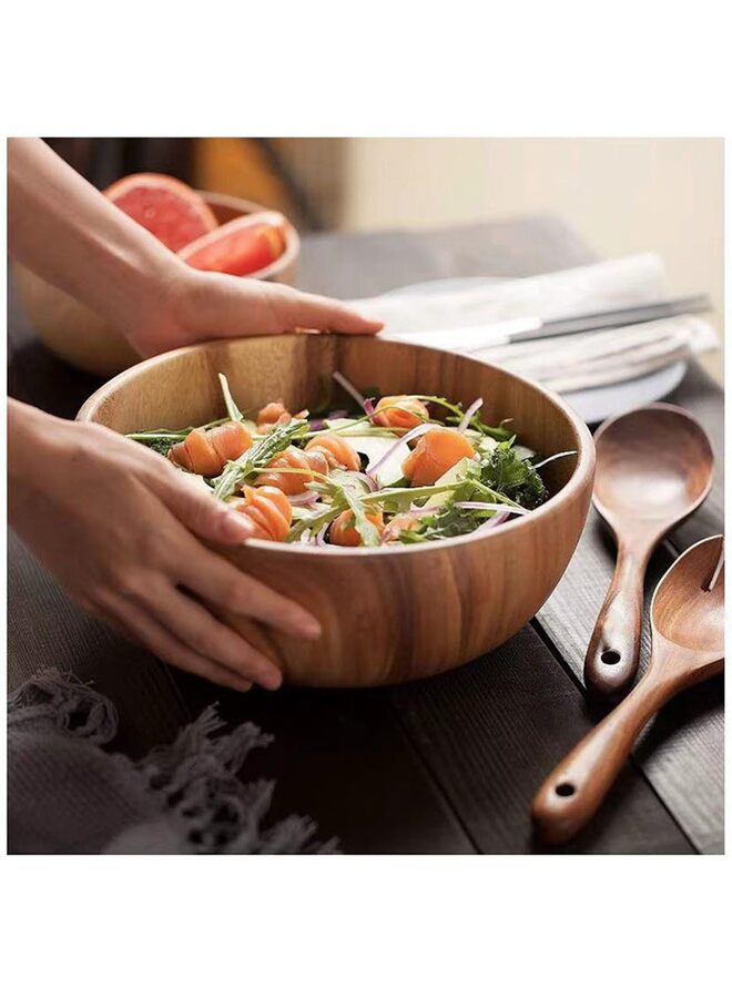 يُسلِّم طقم أوعية سلطة من خشب الأكاسيا، وعاء سلطة، ملعقة سلطة، شوكة سلطة، طقم من 3 قطع، خشب الأكاسيا - Image 3