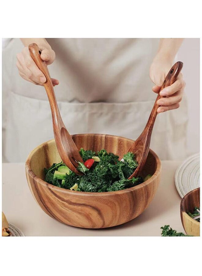 يُسلِّم طقم أوعية سلطة من خشب الأكاسيا، وعاء سلطة، ملعقة سلطة، شوكة سلطة، طقم من 3 قطع، خشب الأكاسيا - Image 4