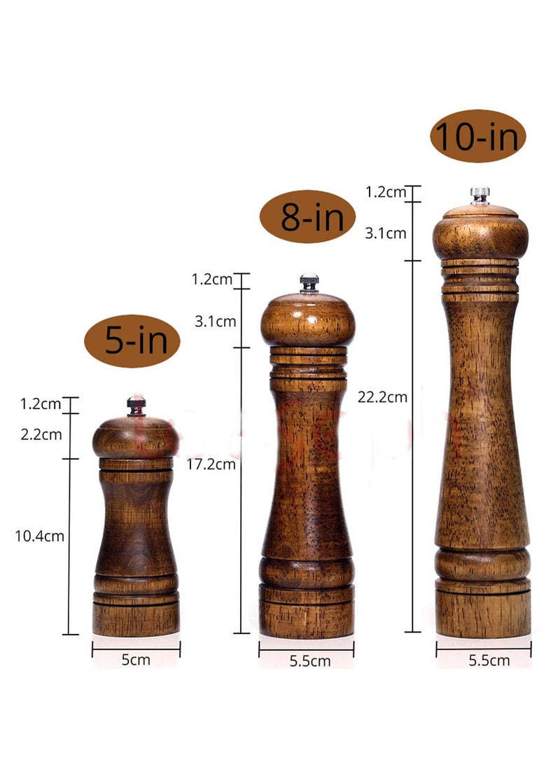 AROAQ Salt and Pepper Mills Sets, Solid Wood Pepper Mill with Strong Adjustable Kitchen Tools (Pack of Three 5 and 8 Inch With Bamboo Tray) - Image 4