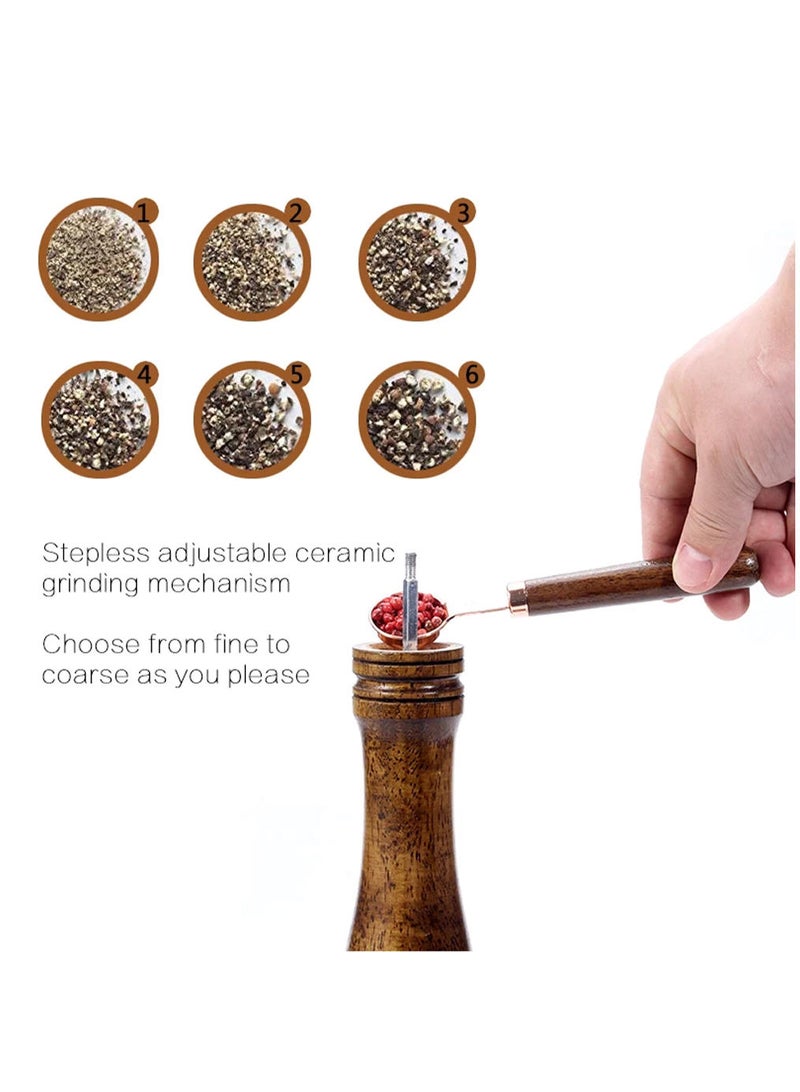 AROAQ Salt and Pepper Mills Sets, Solid Wood Pepper Mill with Strong Adjustable Kitchen Tools (Pack of Three 5 and 8 Inch With Bamboo Tray) - Image 3