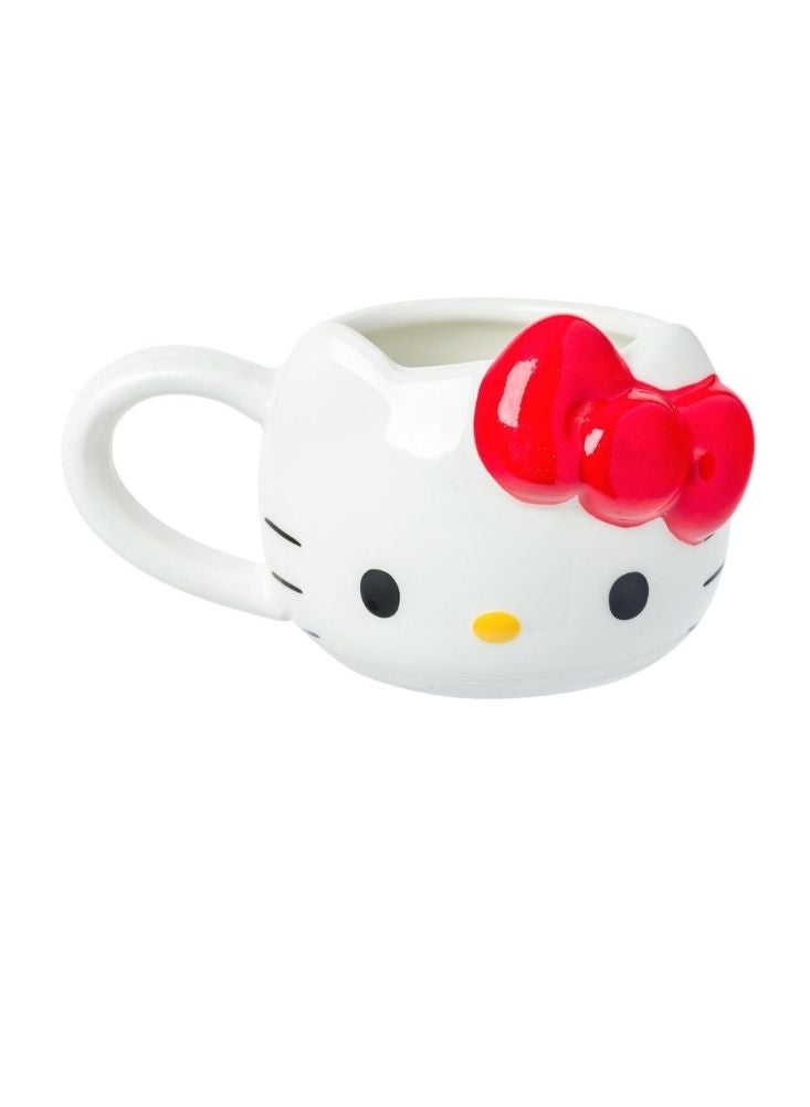 هالو كيتي كوب سيراميك ثلاثي الأبعاد بطبعة "هالو كيتي" | كوب أبيض لطيف مع فيونكة حمراء | تصميم كاواي من "سانريو" - Image 1