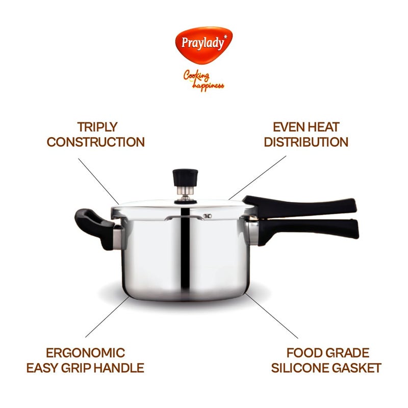PrayLady Triply Pressure Cooker 15Ltr with SAS Body Bakelite Handle Vitro Ceramic Halogen Induction and Gas Compactible Fast and Even Cooking ISI Certified 5 Year Warranty - Image 3