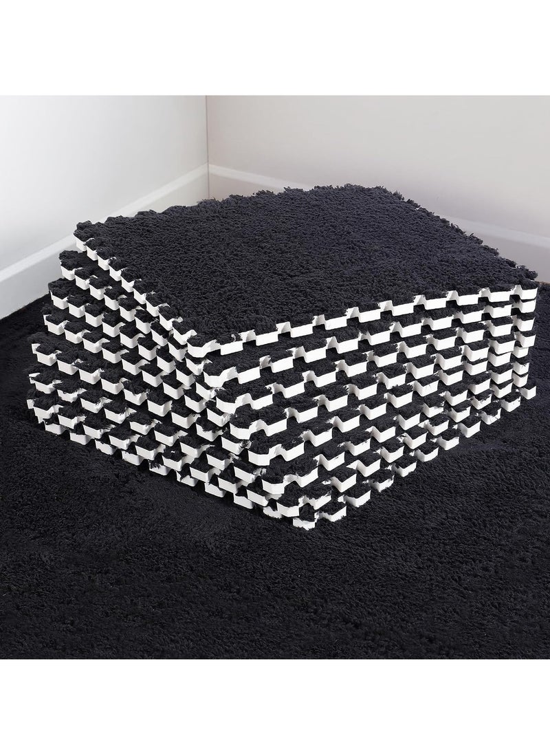 AUTOYSUR - 12 pcs Thickened Plush Foam Interlocking Floor Mats, Interlocking Foam Tiles with Edgings for Kids, Soft Anti-Slip Puzzle Area Square Rug Playmat for Children Room Flat (10", Black) - Image 1