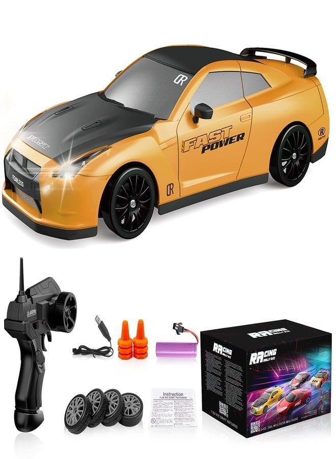 RABJET Rc Drift Car 2.4Ghz 1:24 Scale 4Wd High Speed Remote Control Cars Vehicle with Led Lights Batteries&Drifting Tires Racing Sport Toy Cars for Adults Boys Girls Kids Gift, Yellow - Image 1