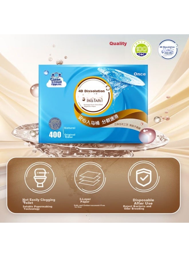 Hygienix Toilet Paper, Natural Color Paper 4d Dissolving + 402 Sheets * 10 Packs, Square Box Packaging, Quick-dissolving Grass Paper Tissue Paper - Image 3