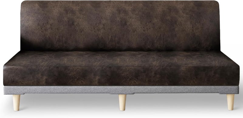 molasofa Leather Like Stretch Futon Slipcover Armless Futon Bed Sofa Cover Furniture Protector with Elastic Bottom, Soft and Washable Futon Cover for Sofa Bed Stay in Place（Larger，Dark Brown） - Image 1