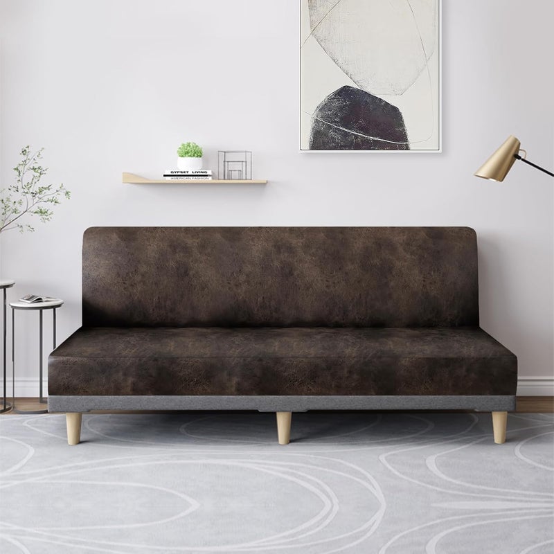 molasofa Leather Like Stretch Futon Slipcover Armless Futon Bed Sofa Cover Furniture Protector with Elastic Bottom, Soft and Washable Futon Cover for Sofa Bed Stay in Place（Larger，Dark Brown） - Image 3