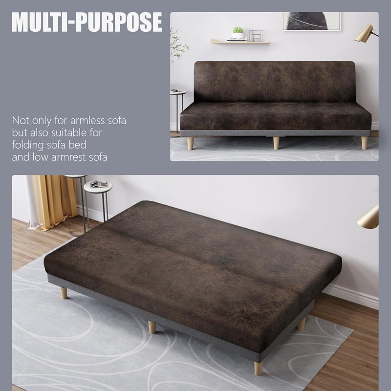 molasofa Leather Like Stretch Futon Slipcover Armless Futon Bed Sofa Cover Furniture Protector with Elastic Bottom, Soft and Washable Futon Cover for Sofa Bed Stay in Place（Larger，Dark Brown） - Image 5