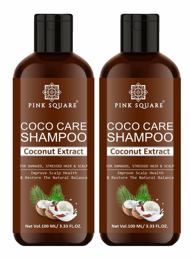 Pink Square Coco Care Shampoo with Coconut Extract Protein Shampoo For Hair Volume, Hair Fall, Anti Dandruff, Frizz Control, Shine & Strength Pack of 2 of 100 ML - Image 1