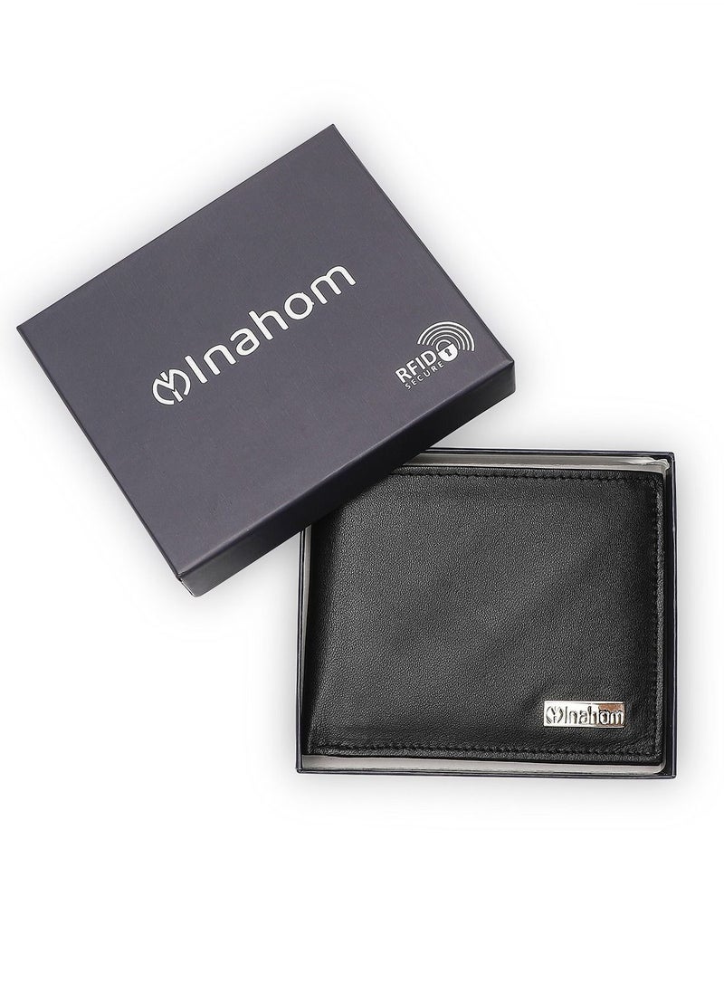 Inahom - Inahom Bi-Fold Organised Wallet Flat Nappa Genuine and Smooth Leather Upper IM2021XDA0003-001-Black - Image 1