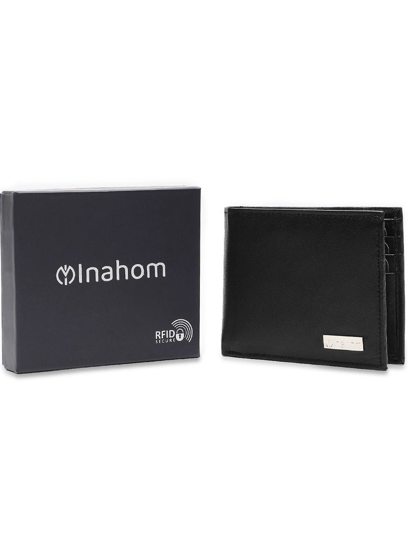Inahom - Inahom Bi-Fold Organised Wallet Flat Nappa Genuine and Smooth Leather Upper IM2021XDA0003-001-Black - Image 1