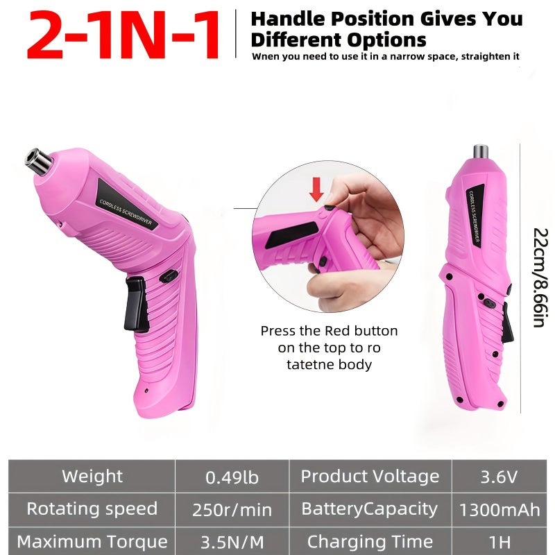 4-Piece Set Handheld Electric Screwdriver with LED Light, Strong Torque, Long Battery Life, Compact and Lightweight for Straight and Angled Use - Image 3