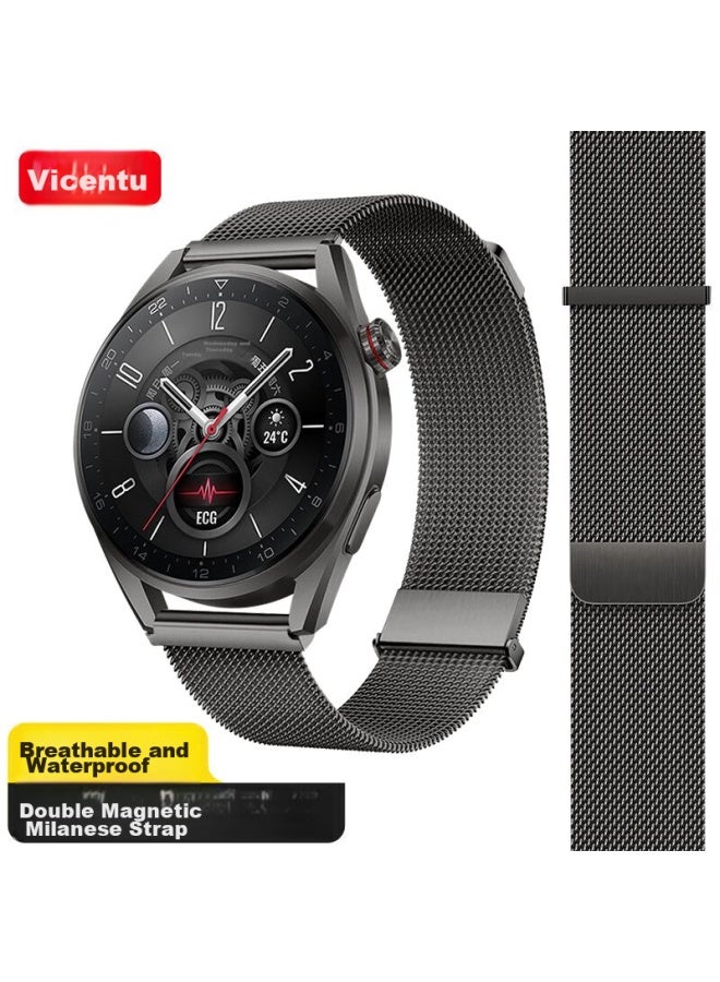 Wei Qiantu Weiqiantu سوار هاتف Huawei متوافق مع Watch Gt4/gt5/pro/watch4/3pro/gt3 حزام معدني Milanese من الفولاذ | مزدوج المغناطيس - 46/48 - رمادي التيتانيوم - Image 1