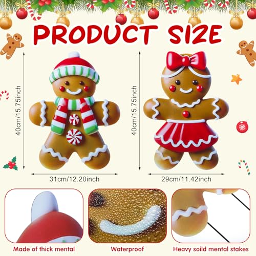 Memorywuu 2 Pack Christmas Yard Stakes Metal Stakes 3D Boy and Girl Yard Sign Christmas Outdoor Decorations for Outside Holiday Xmas Winter Ornament Lawn Pathway Classic Gingerbread Man Couple - Image 3