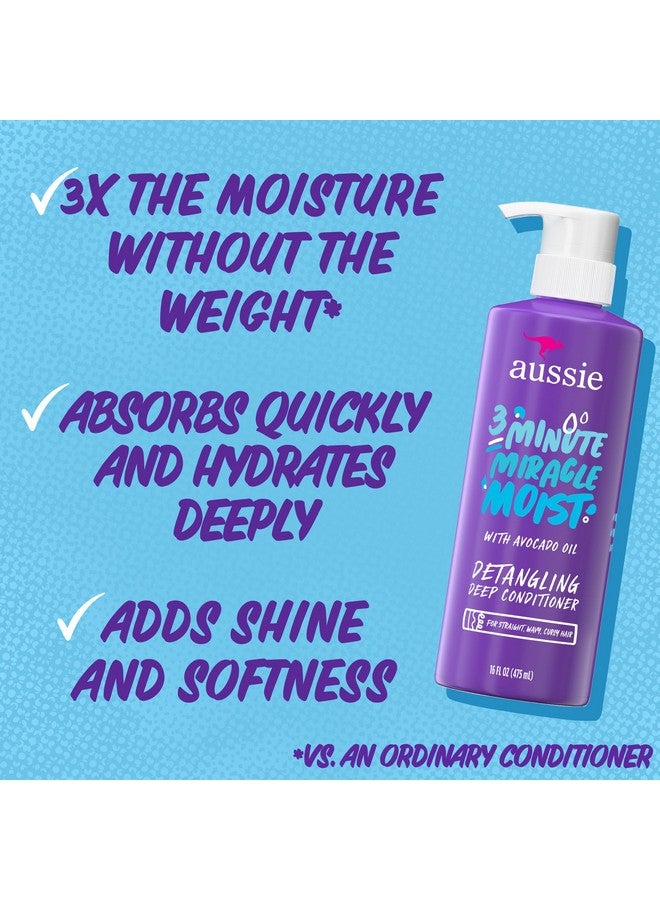Aussie 3 Minute Miracle Moist Deep Conditioner for Dry Hair, Avocado & Jojoba Oil, Safe for Color Treated Hair, Nourishing Hydration, Silky Shine, Paraben-Free, 16 Fl Oz Each, Triple Pack - Image 2