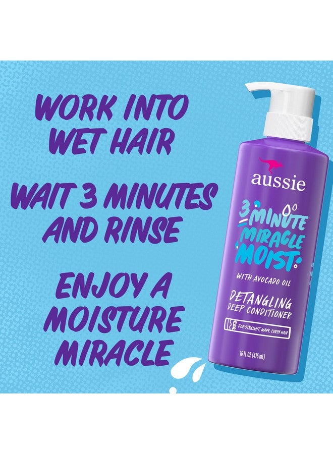 Aussie 3 Minute Miracle Moist Deep Conditioner for Dry Hair, Avocado & Jojoba Oil, Safe for Color Treated Hair, Nourishing Hydration, Silky Shine, Paraben-Free, 16 Fl Oz Each, Triple Pack - Image 4