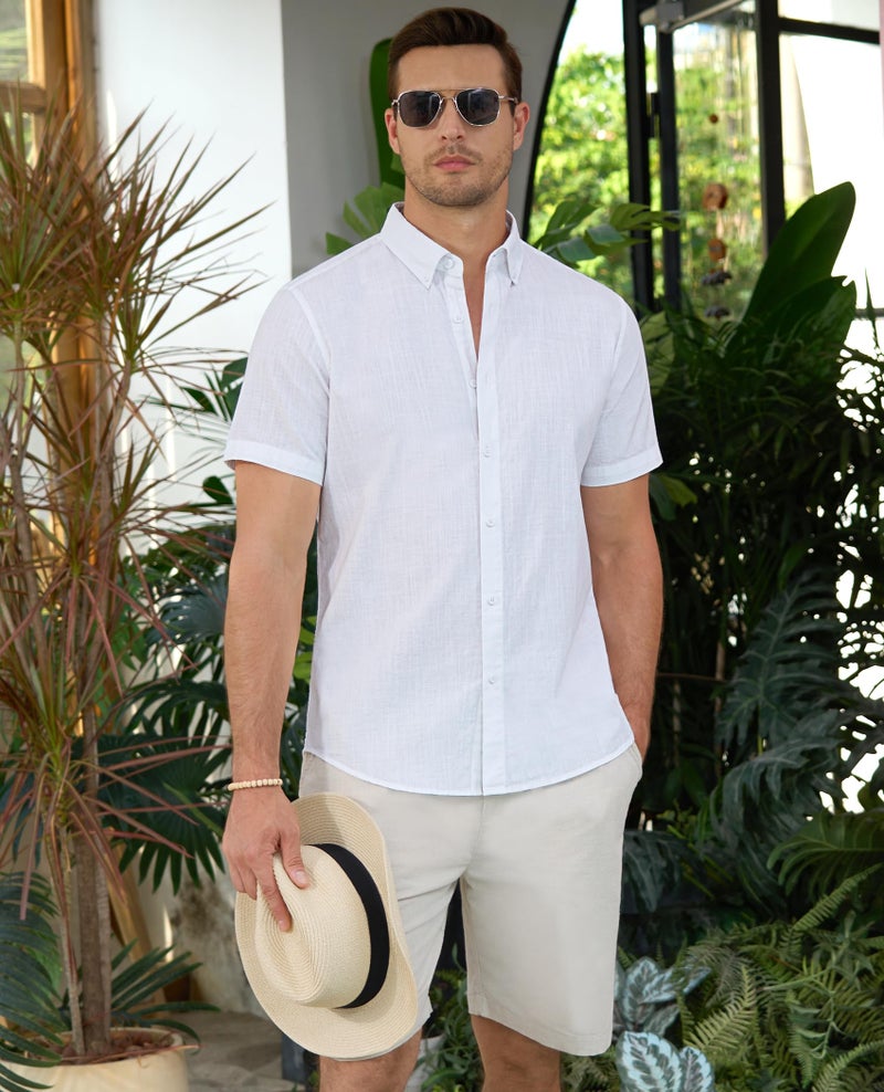 Lion Nardo Linen Shirts for Men Short Sleeve Linen Button Down Shirts Hawaiian Shirt for Men Beach Shirt Summer Shirts - Image 3