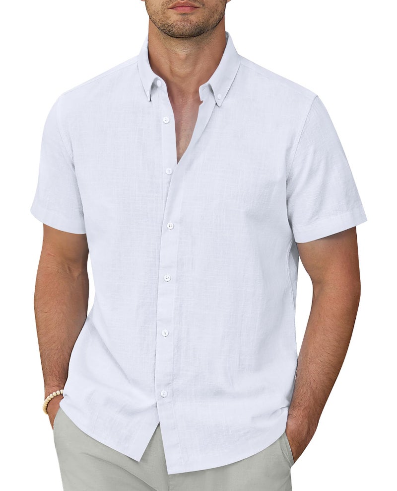 Lion Nardo Linen Shirts for Men Short Sleeve Linen Button Down Shirts Hawaiian Shirt for Men Beach Shirt Summer Shirts - Image 1
