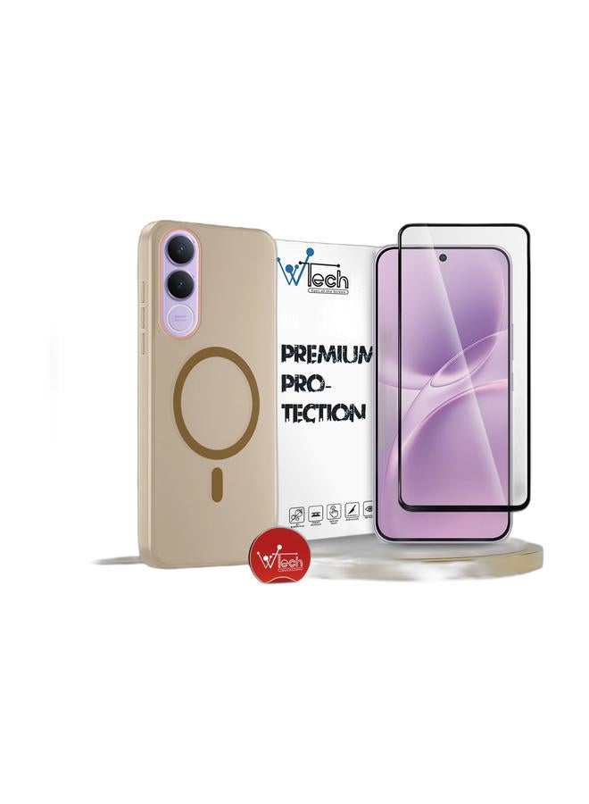 Wtech vivo V70 FE 5G 2026 Hybrid Translucent Magsafe with Magnetic Charging Raised Camera Lips Elegant Look Case Cover (MCMPMN) - Brown & vivo V70 FE 5G 2026 Premium E2E Series Full Glue Full Cover Tempered Glass Screen Protector (MSGECN) - Clear/Black Bundle - Image 1