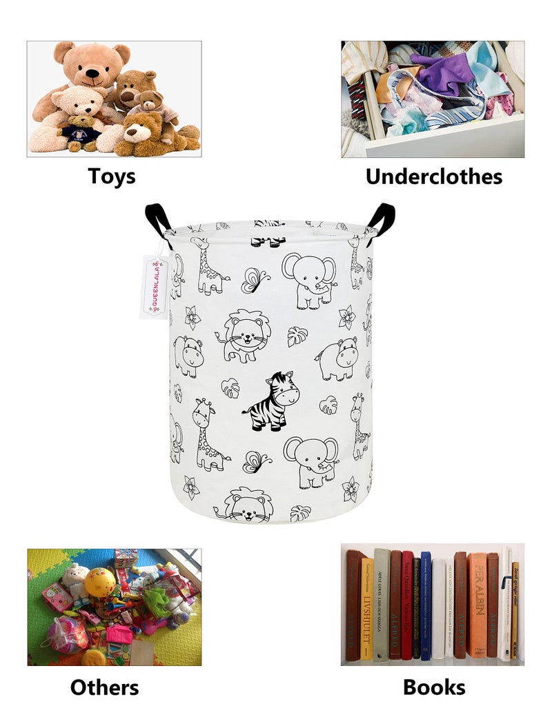 QUEENLALA Large Storage Basket,Laundry Hamper/Bathroom/Home Decor/Collapsible Round Storage Bin,Boys and Girls Hamper/Boxes/Clothing(Round-Zoo) - Image 3