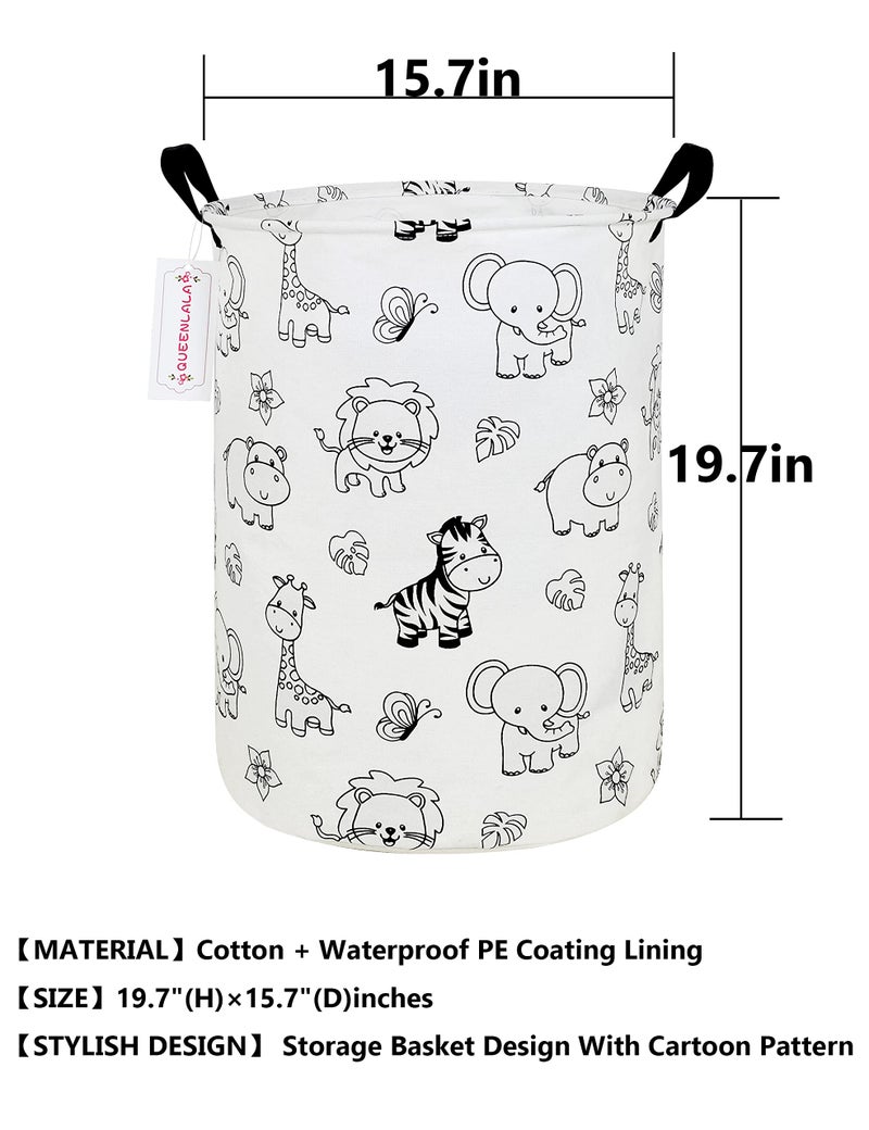 QUEENLALA Large Storage Basket,Laundry Hamper/Bathroom/Home Decor/Collapsible Round Storage Bin,Boys and Girls Hamper/Boxes/Clothing(Round-Zoo) - Image 2