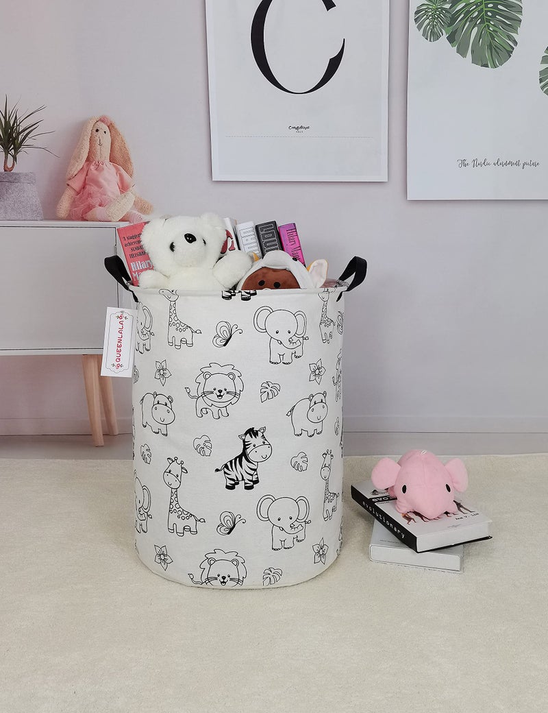 QUEENLALA Large Storage Basket,Laundry Hamper/Bathroom/Home Decor/Collapsible Round Storage Bin,Boys and Girls Hamper/Boxes/Clothing(Round-Zoo) - Image 4