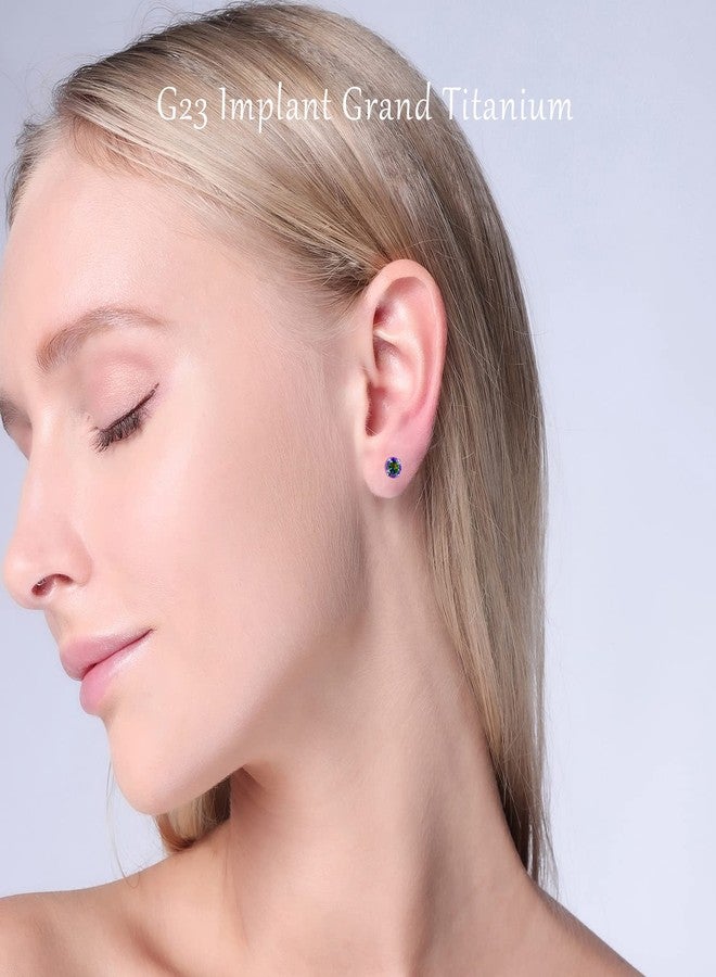 فوجو أقراط VOJO G23 من التيتانيوم مرصعة بالزركونيا المكعبة، مناسبة للأذنين الحساسة، مضادة للحساسية، مرصعة بأحجار الميلاد، أقراط صغيرة مرصعة بالألماس للنساء (6 مم، زركونيا مكعبة بألوان قوس قزح) - Image 5