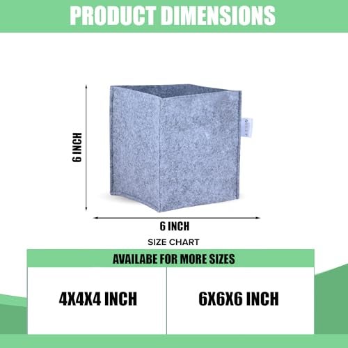 ORILEY Grows 400 GSM 6x6x6 inch Bag Heavy Duty Geo Fabric Plants Flower Growing Bag Floor Standing Mount Type for Home Garden Balcony Nursery (Grey, Square, Pack of 2) - Image 2
