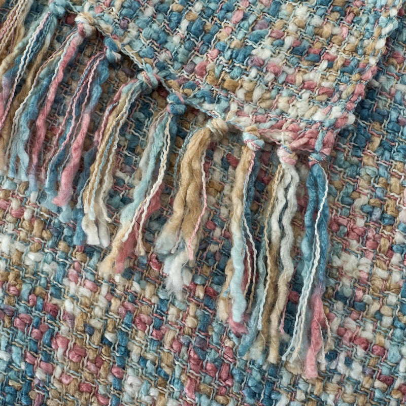 GINAMUSE Multi-Color Pink Blue Cable Woven Throw Blanket for Couch,50"X60" Boho Style Textured Blankets for Home Decor,Super Soft Warm Cozy Chunky Blanket with Decorative Tassels for Bed - Image 4